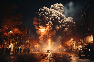 Explosion in a city - airstrike landing in populated area