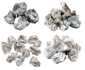 Fototapeta premium Silver nuggets isolated on transparent or white background, png