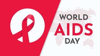Crossed red ribbon symbolizing AIDS awareness On World AIDS Day with world map background