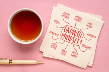 Muurstickers growth mindset infographics or mind map sketch on a napkin, positive attitude and growing potential © MarekPhotoDesign.com