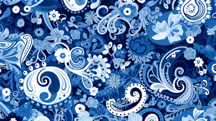 blue bandana paisley fabric - trendy seamless textile design