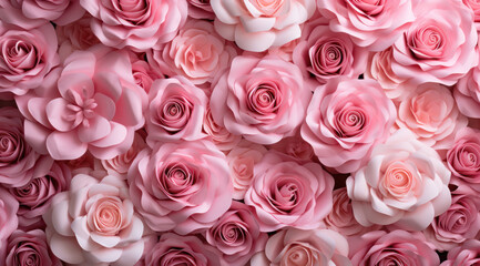 A wall of pink roses, floral wallpaper, Generative AI