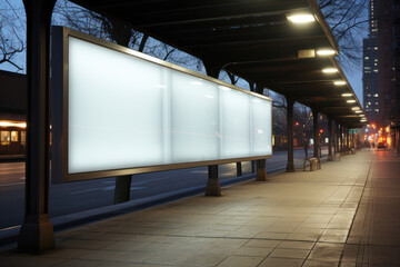 White billboard standing near the subway tracks, advertising space, Generative AI