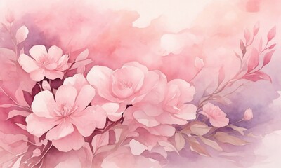 Illustration watercolor pink flower, pink pastel background