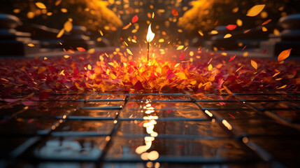 burning candles in the fireplace HD 8K wallpaper Stock Photographic Image 