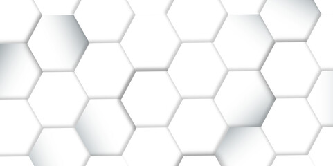 Abstract hexagon background. Futuristic abstract honeycomb mosaic white technology background. Surface polygon pattern with glowing hexagon paper texture and futuristic business. graphic concept.