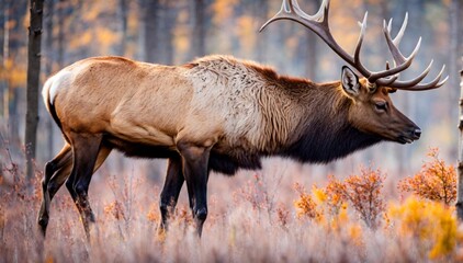 Elk animal, bright wildlife, vibrant blurred background.