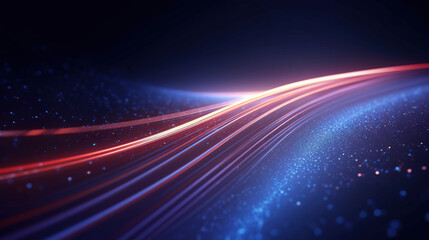 Fototapeta na wymiar High speed light trails in motion, glow lines, internet data transfer concept