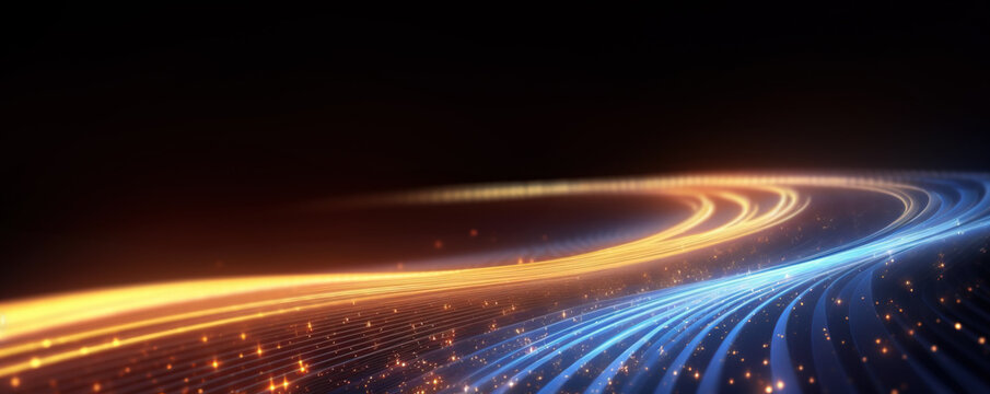 Light trails defining a road, internet trasfer speed concept digitization and networking concept