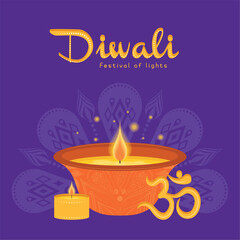 Diwali poster Traditional indian celebration Vector illustration