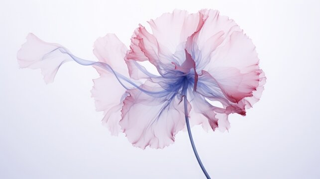 an x-ray art image of transparent carnation on white background. Beautiful blooming flowers. Illustration for cover, card, postcard, interior design, packaging, invitations or print