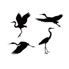 Behang Reiger stork silhouette design. wild bird animal sign and symbol.