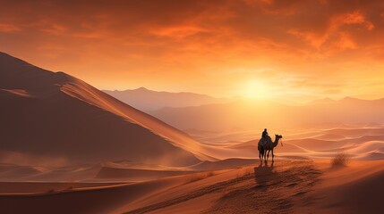 Fototapeta na wymiar lonely camel in the desert ai generated