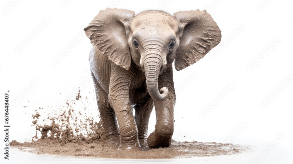 Aufkleber an elephant is standing in the mud with it's trunk in the air and it's trunk in the air. generative 