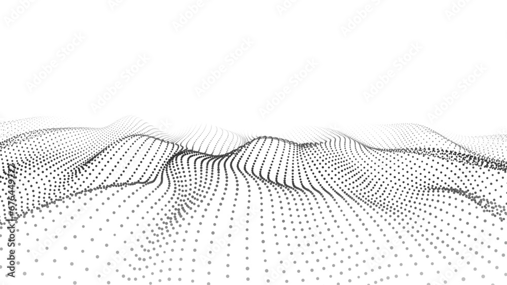 Aufkleber abstract futuristic wave of black dots moving on a white background.big data. 3d rendering