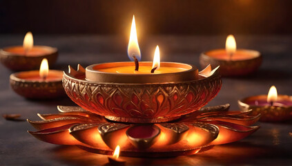 Obraz na płótnie Canvas Burning Diwali diya and burning candle in heaven, ai generative