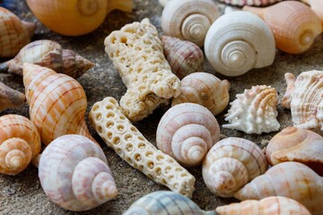 Closeup of seashells on the ground