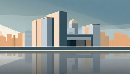 minimalist background, drawing inspiration from architecture. Clean lines and simplified representations of buildings or cityscapes create an elegant composition