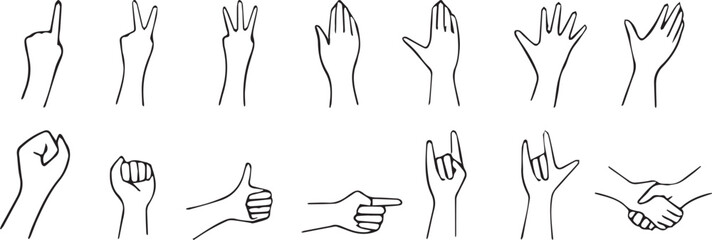Assorted hand gesture silhouettes set