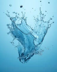 Blue water splash isolated on light blue background