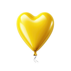 yellow heart helium balloon. Birthday balloon flying for party and celebrations. Isolated on white background.