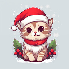 cat wearing santa hat in chirstmas