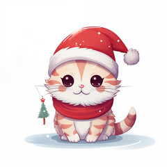 cat wearing santa hat in chirstmas