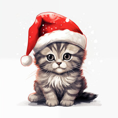 cat wearing santa hat in chirstmas
