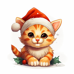 cat wearing santa hat in chirstmas