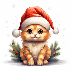cat wearing santa hat in chirstmas