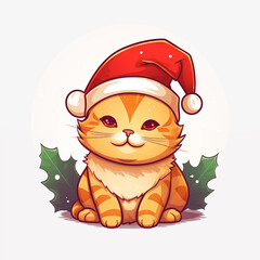 cat wearing santa hat in chirstmas
