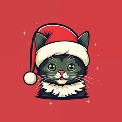 cat wearing santa hat in chirstmas