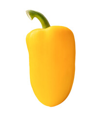 Fresh wet beautiful yellow bell or sweet pepper isolated on white background with clipping path in png file format. Paprika chili