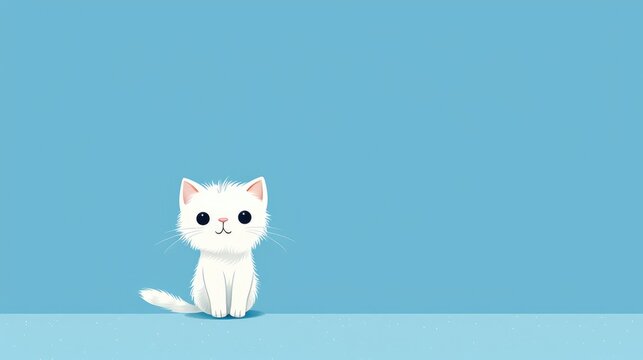 Beautiful cute white cat on blue background