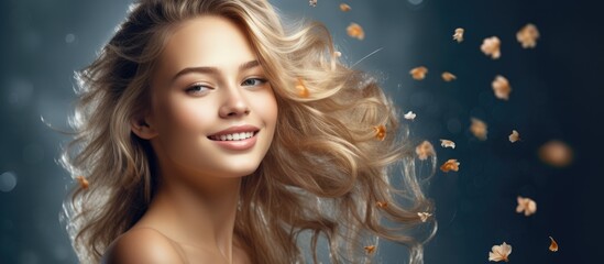 In the isolated beauty of nature a girl with a radiant smile captures the essence of health and happiness as her portrait showcases a background that combines the serenity of a spa with fash