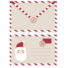 Christmas envelope with stamps, seals, Santa Claus in retro style