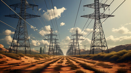 Silhouettes of Energy: The Towering Horizon - obrazy, fototapety, plakaty