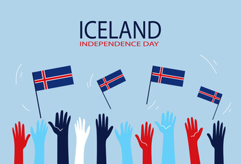  Happy independence day Iceland vector flat doodle banner
