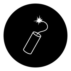 A dynamite symbol in the center. Isolated white symbol in black circle. Illustration on transparent background