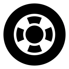 A lifebuoy symbol in the center. Isolated white symbol in black circle. Illustration on transparent background