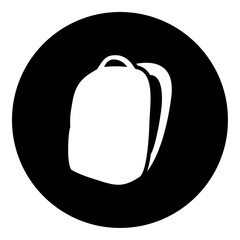 A school bag symbol in the center. Isolated white symbol in black circle. Vector illustration on white background