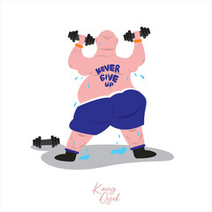Illustration Fat Man Working Out