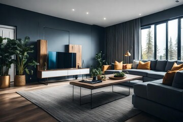 modern living room with fireplace