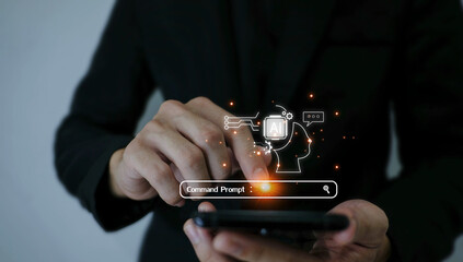 Chatbot chat with AI artificial intelligence People using AI smart robot technology, artificial intelligence by giving commands to create something. future technology changes