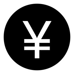 A yuan symbol in the center. Isolated white symbol in black circle. Illustration on transparent background