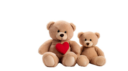 Fototapeta premium Teddy Bears Holding a Red Heart On Transparent Background