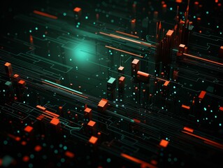 Abstract sci-fi green and red background, concept of digital future., AI