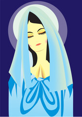 composition with the Virgin Mary in a blue dress and veil,