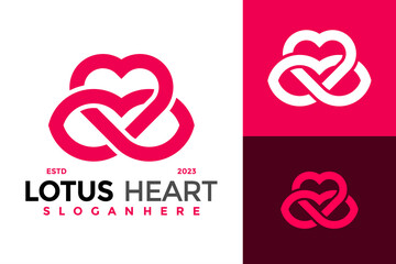 Lotus Heart Love Logo design vector symbol icon illustration