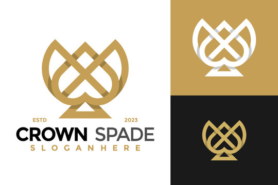 Crown spade Logo design vector symbol icon illustration